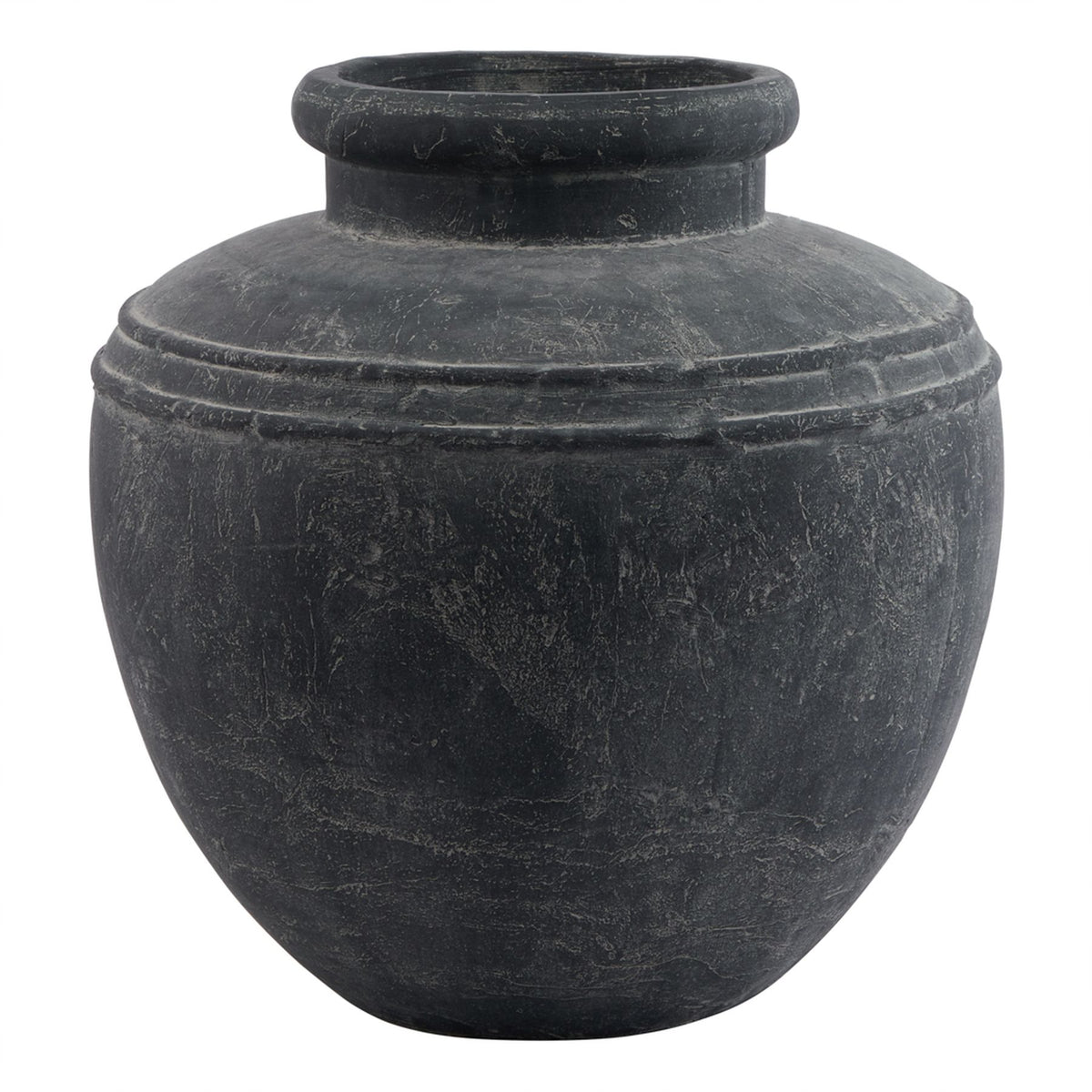 Black stone vase on a white background
