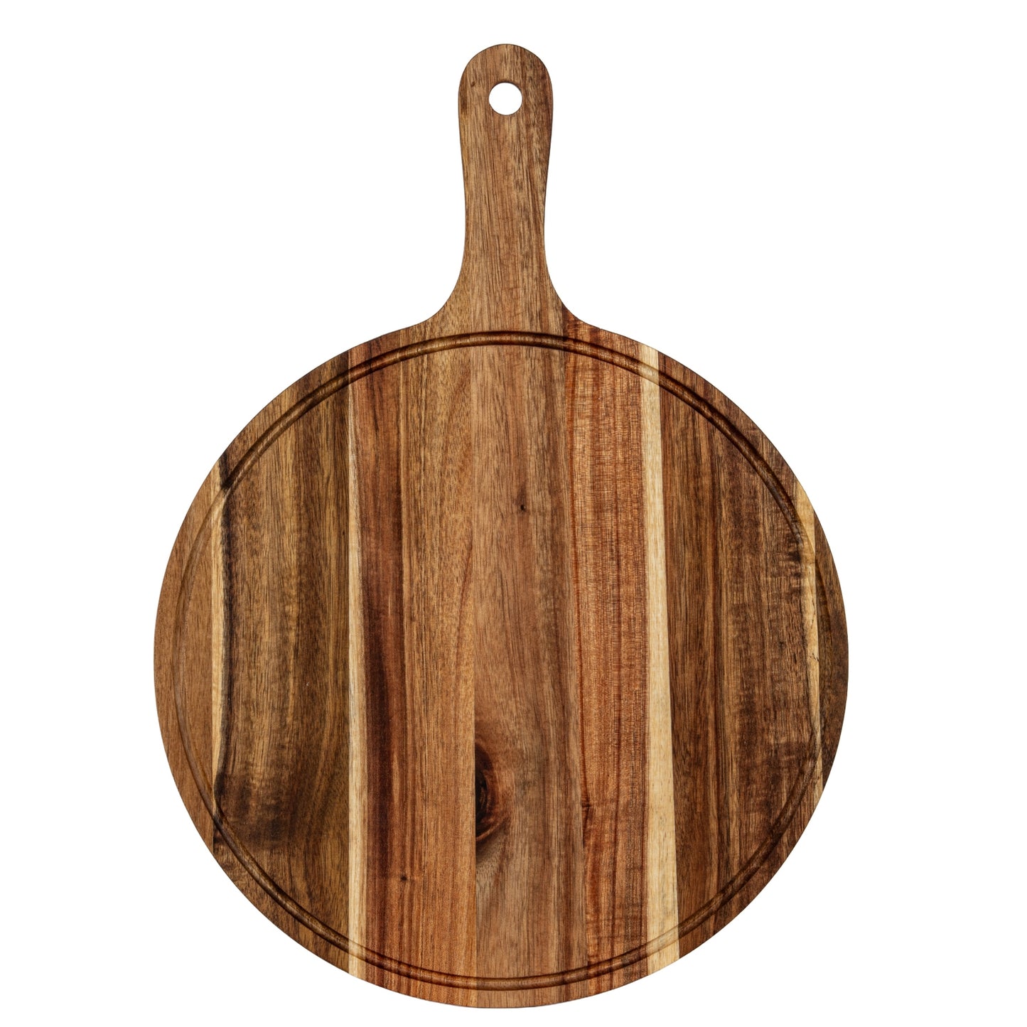 Wooden chopping board with handle on a white background