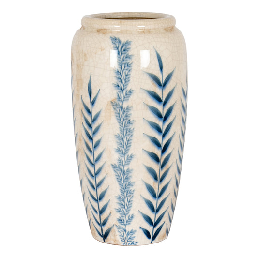 Large Blue Flora Tall Botanical Patterned Floor Standing Olpe Vase 37cm