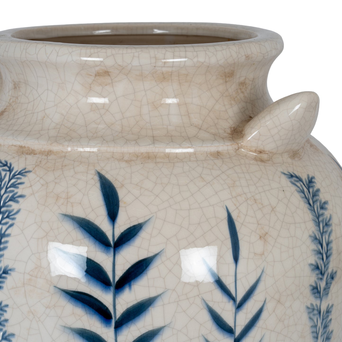 Blue Flora Patterned Botanical Amphora Vase 34cm