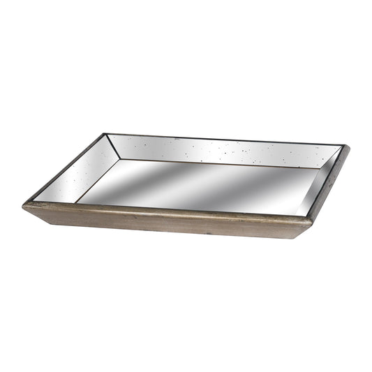 Astor Distressed Mirrored Square Tray W/Wooden Detailing Lge image 0