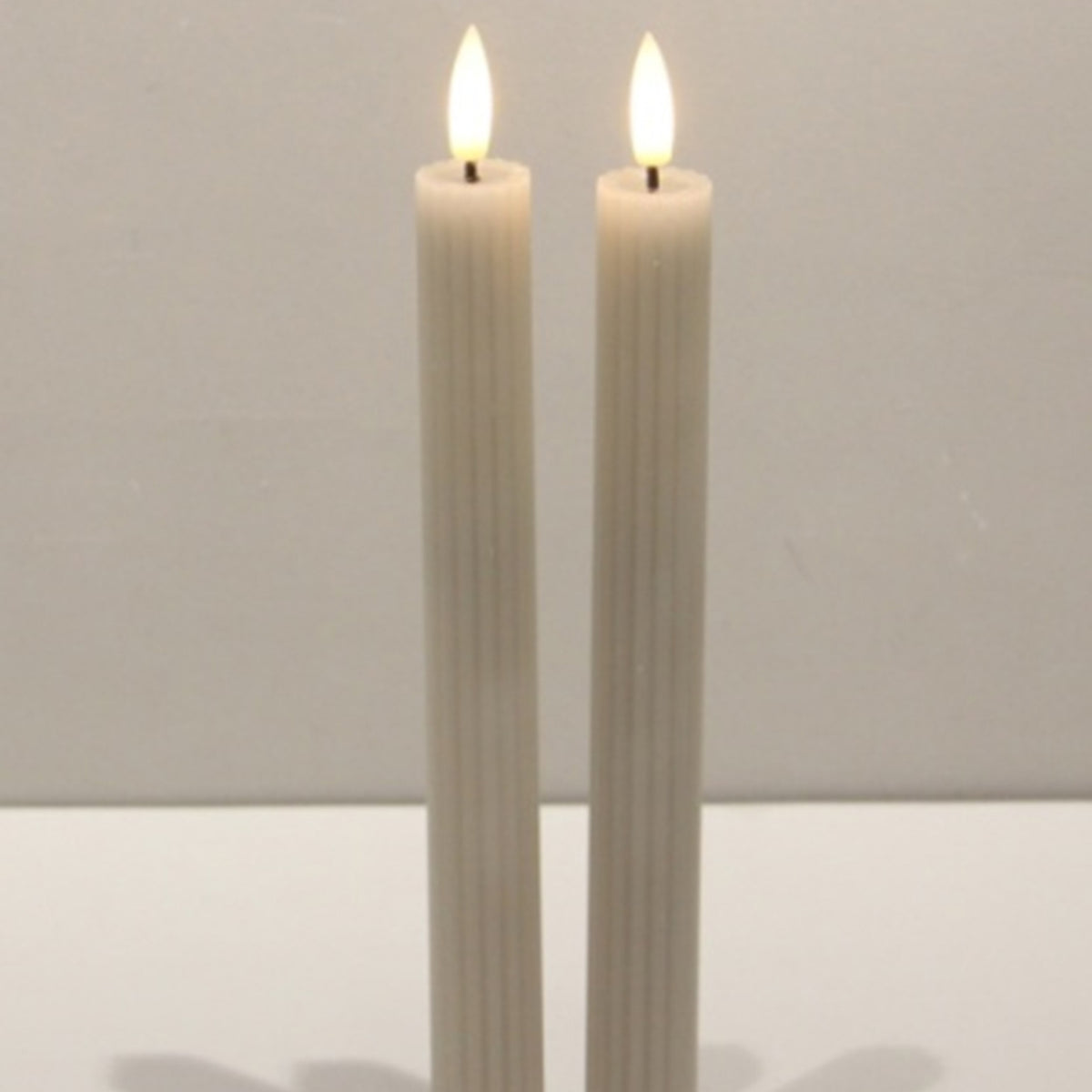 Luxe Collection Natural Glow Taupe Ribbed Taper Candles image 0
