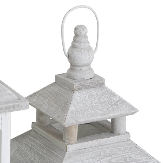 Set Of 3 White Window Style Lanterns With Open Top image 1