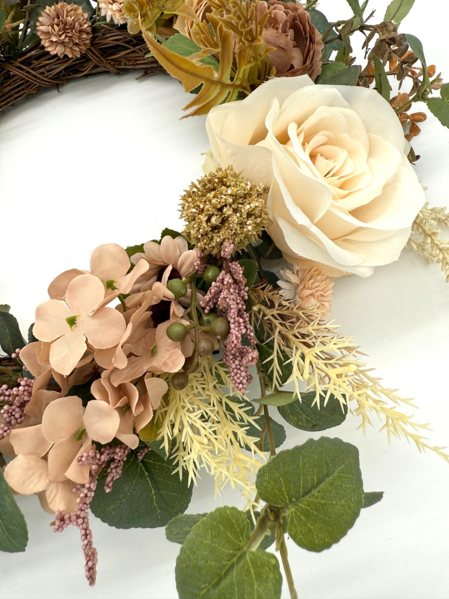 Café au Lait Bloom Wreath – Neutral Beige, Cream & Blush Peonies, Roses, Dahlias image 3
