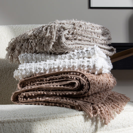 Arvo Woven Tasselled Throw - Feather Grey