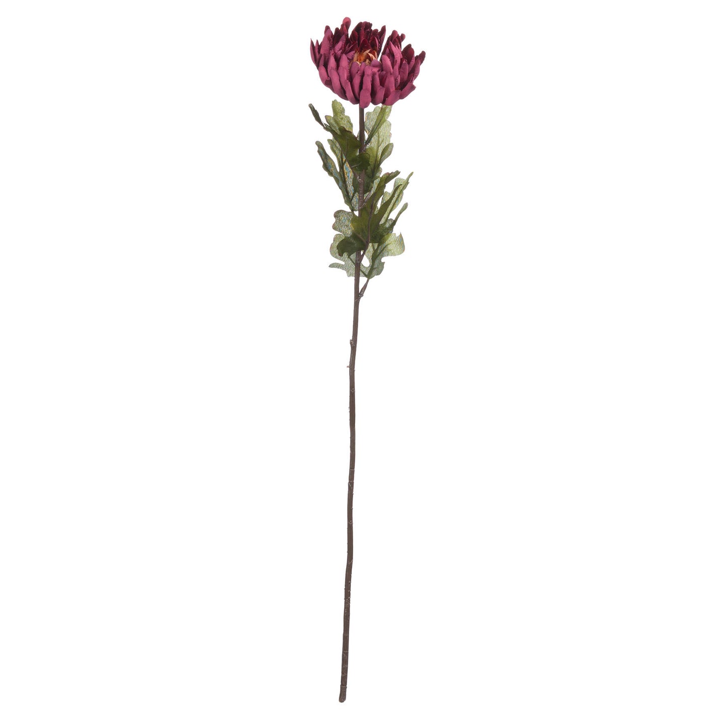 Artificial flower stem with a purple bloom on a white background
