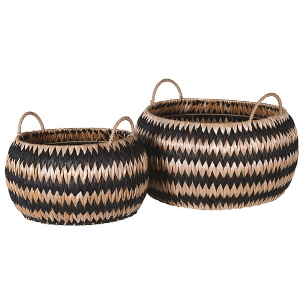 Set of 2 Black and Natural Zig Zag Rush Baskets