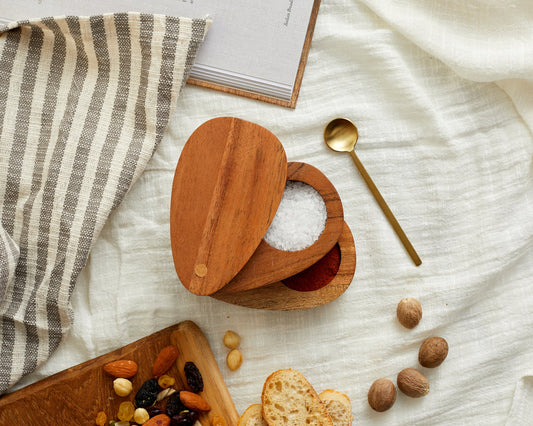 Maé Acacia Wood Salt & Pepper Seasoning Pot Double Compartment