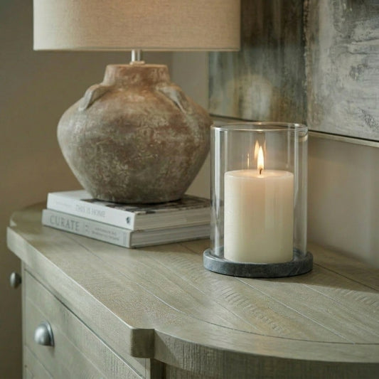 Set of 2 Amalfi Dark Grey Stone & Glass Candle Hurricanes