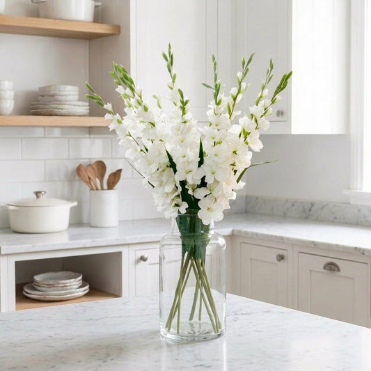 Faux White Gladioli Stem - 108cm Artificial Gladiolus Flower