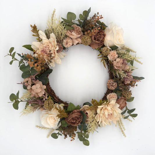Café au Lait Bloom Wreath – Neutral Beige, Cream & Blush Peonies, Roses, Dahlias image 0