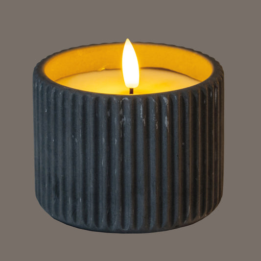 Luxe Collection Natural Glow Grey Ribbed Medium Led Candle image 1