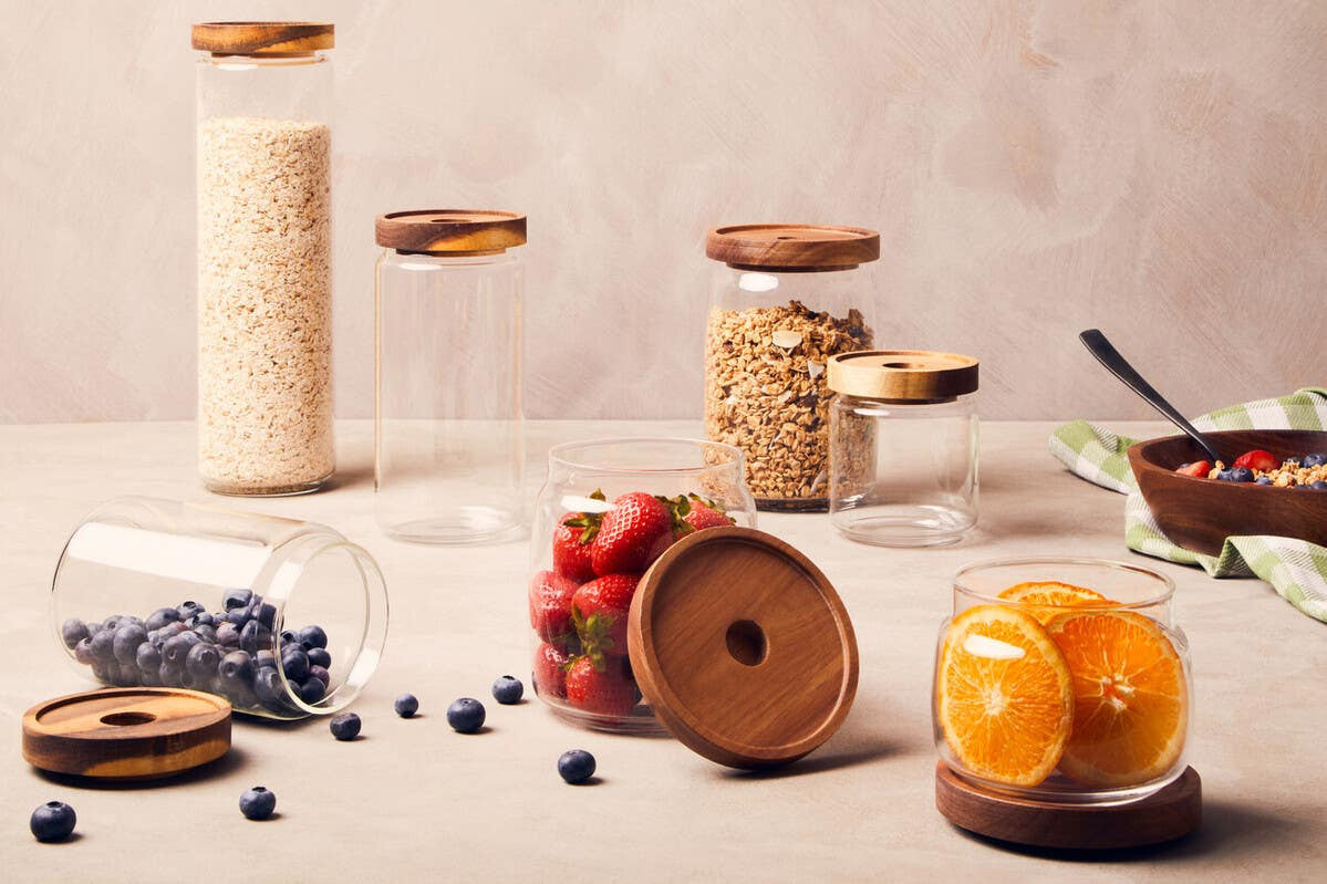 Kitchen acacia wood storage jars