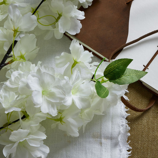 Large White Full Cherry Blossom Stem image 1