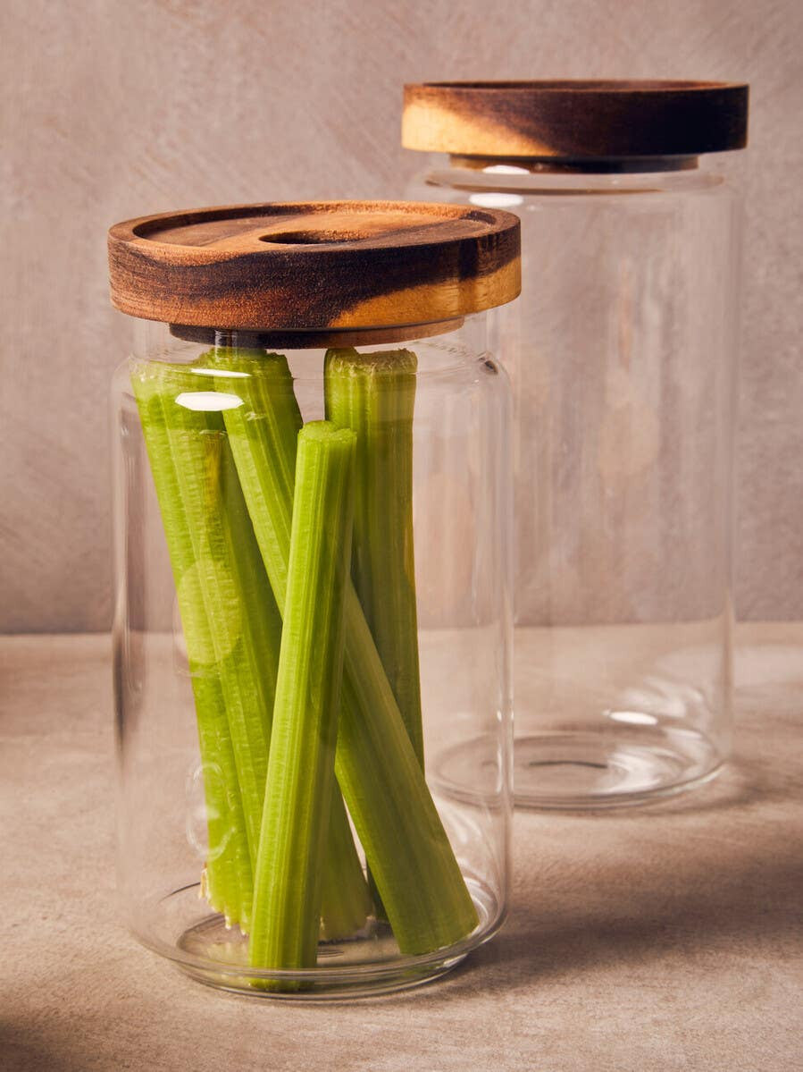 Freska Glass Storage Jar with Acacia Wood Lid - Various Sizes