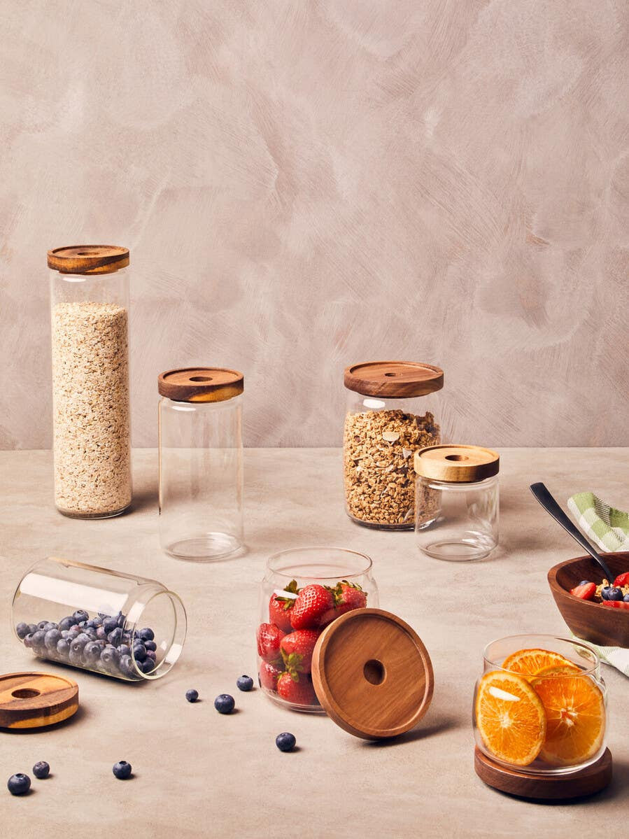 Freska Glass Storage Jar with Acacia Wood Lid - Various Sizes