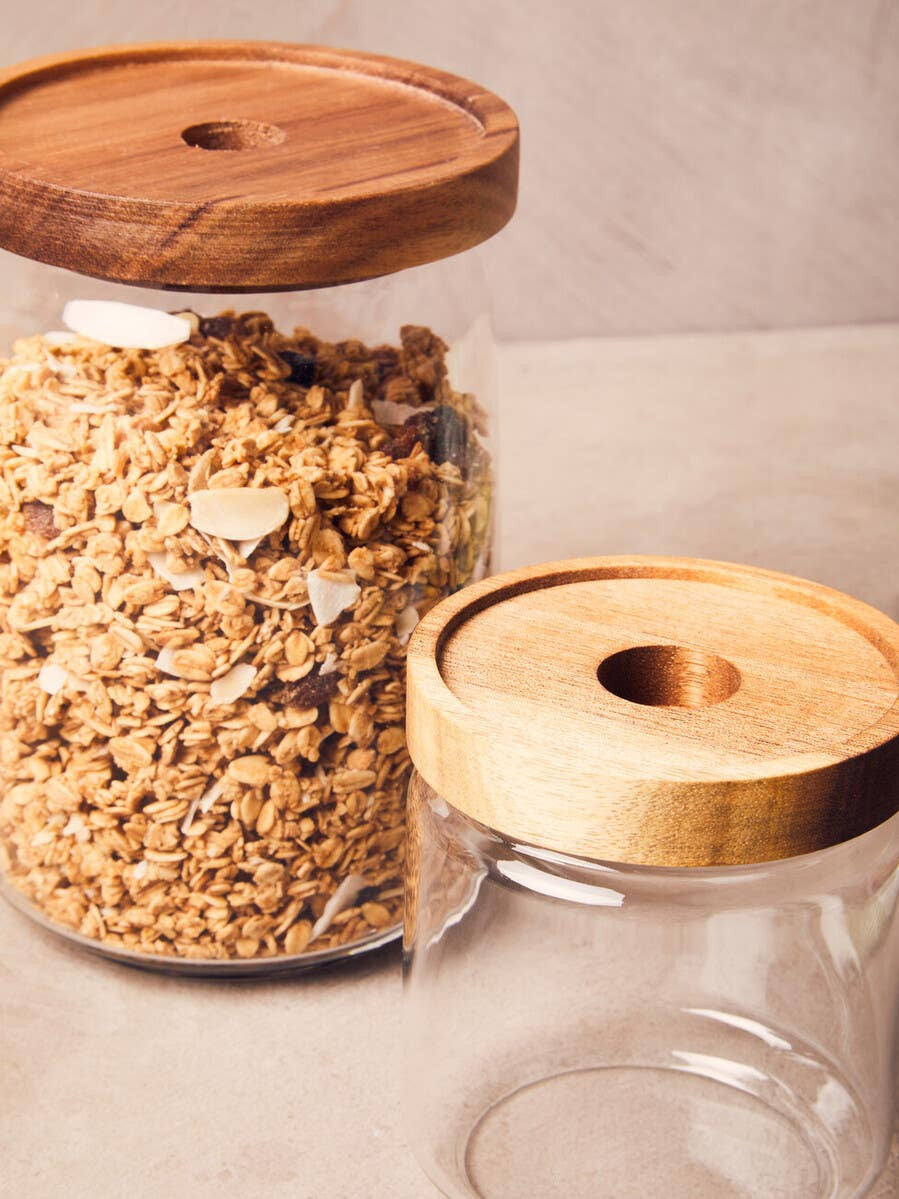 Freska Glass Storage Jar with Acacia Wood Lid - Various Sizes