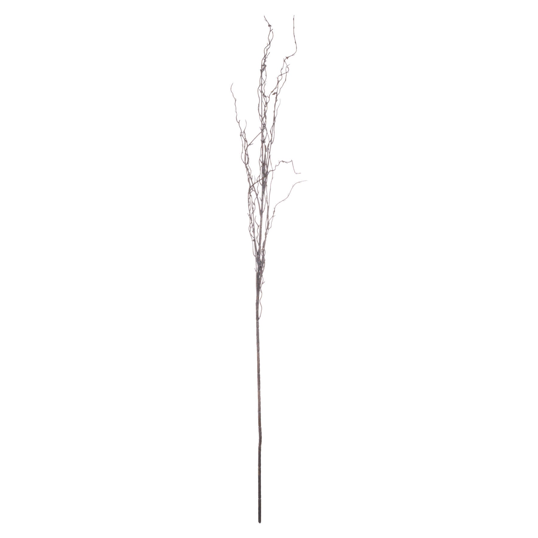 A single decorative artificial branch with a long dark brown stem and delicate thin twigs branching near the top, shown against a plain white background.