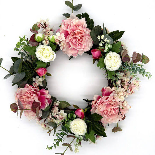 Pink Peony Romance Floral Wreath – Pink & White Peony, Cherry Blossom image 1