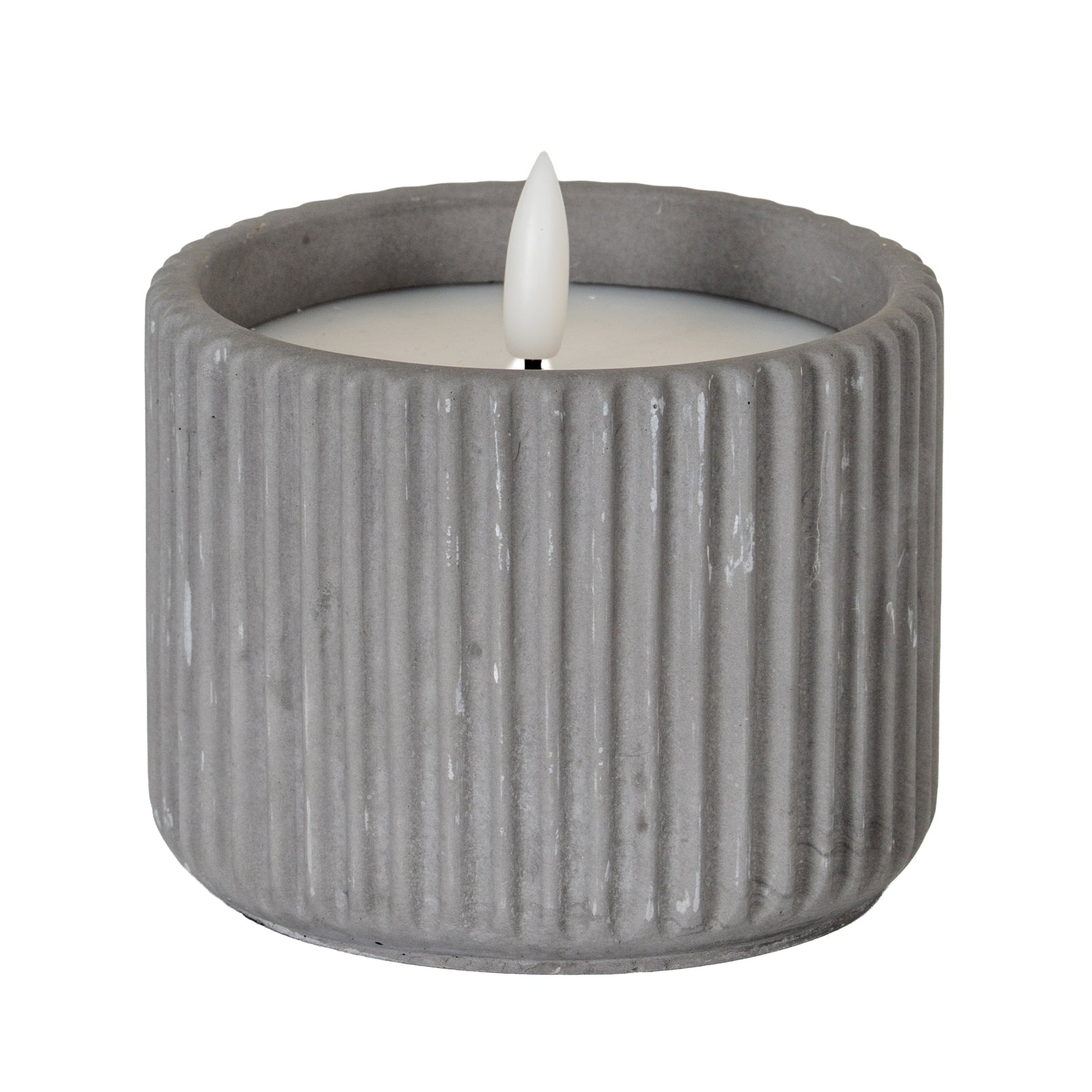 Luxe Collection Natural Glow Grey Ribbed Medium Led Candle image 0