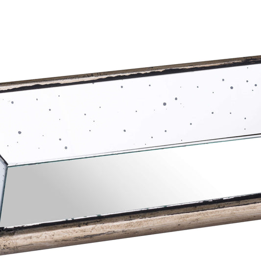 Astor Distressed Mirrored Display Tray With Wooden Detailing image 1