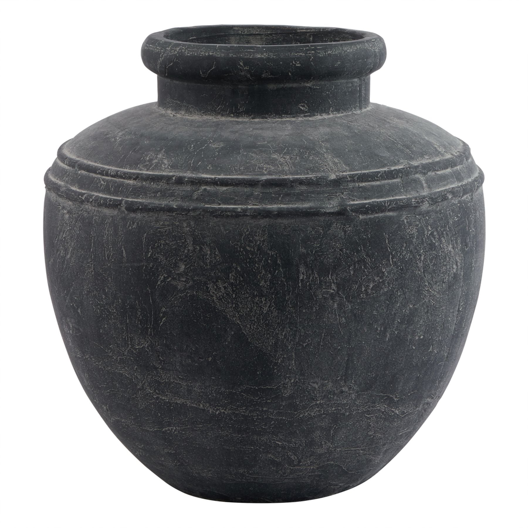 Black stone vase on a white background