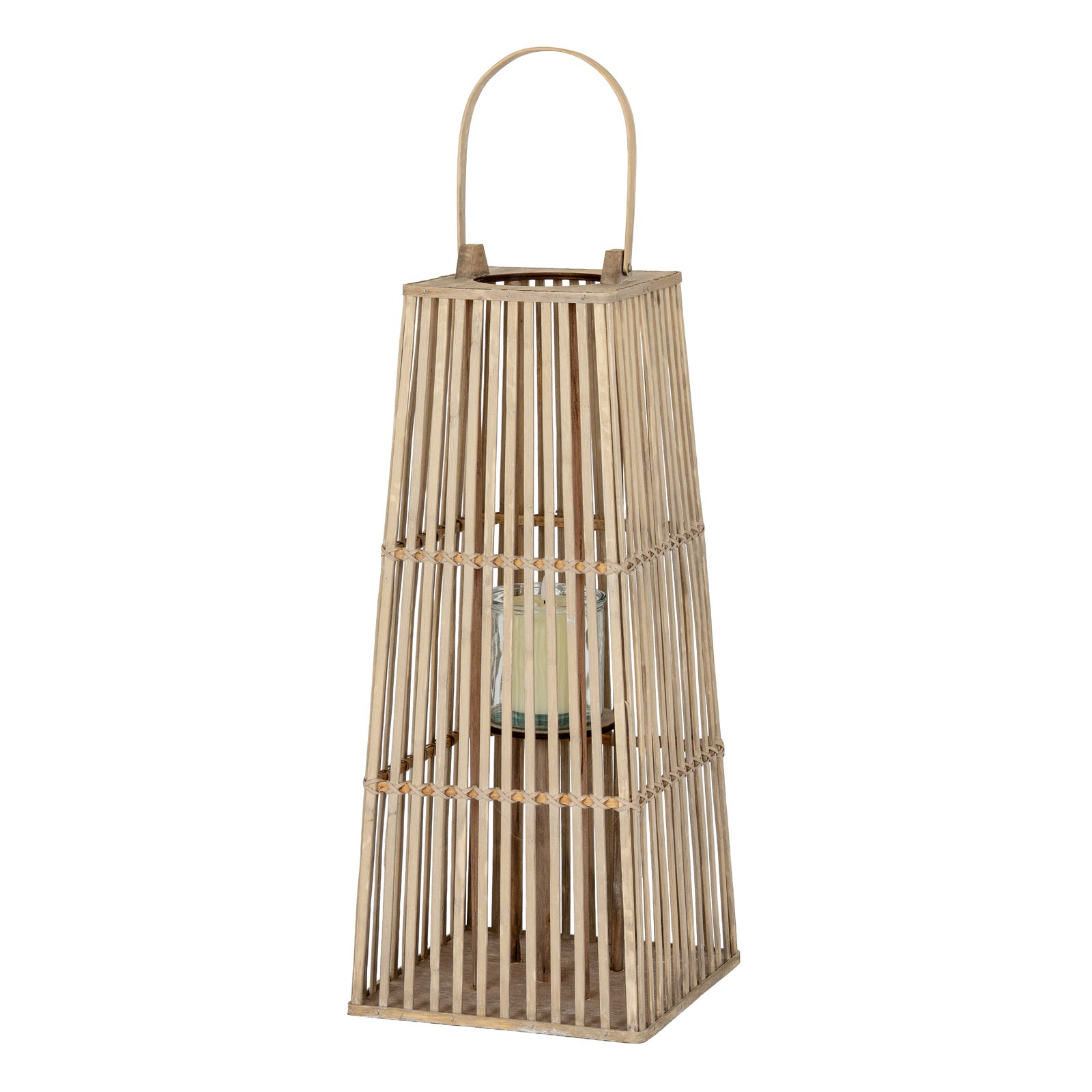 Woven bamboo lantern on a white background