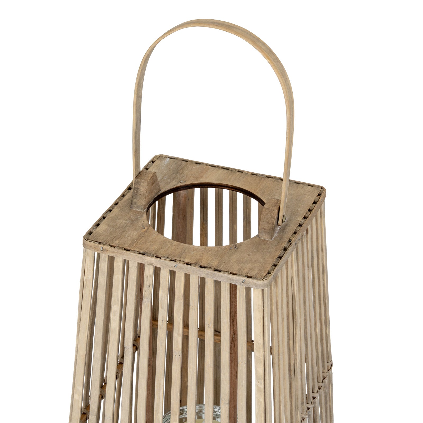 Wooden lantern with a handle on a white background