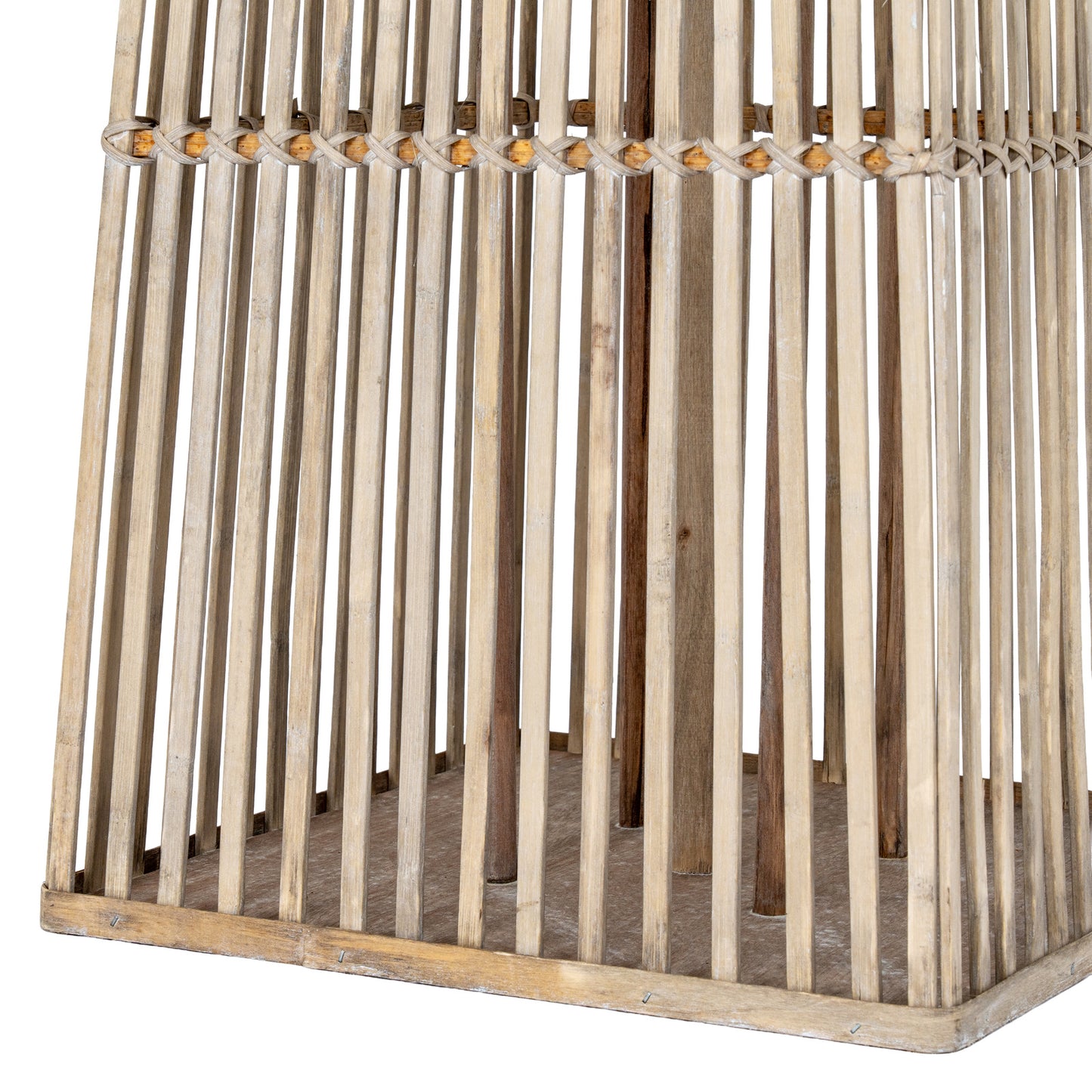 Wooden close up lantern with slatted design on a white background