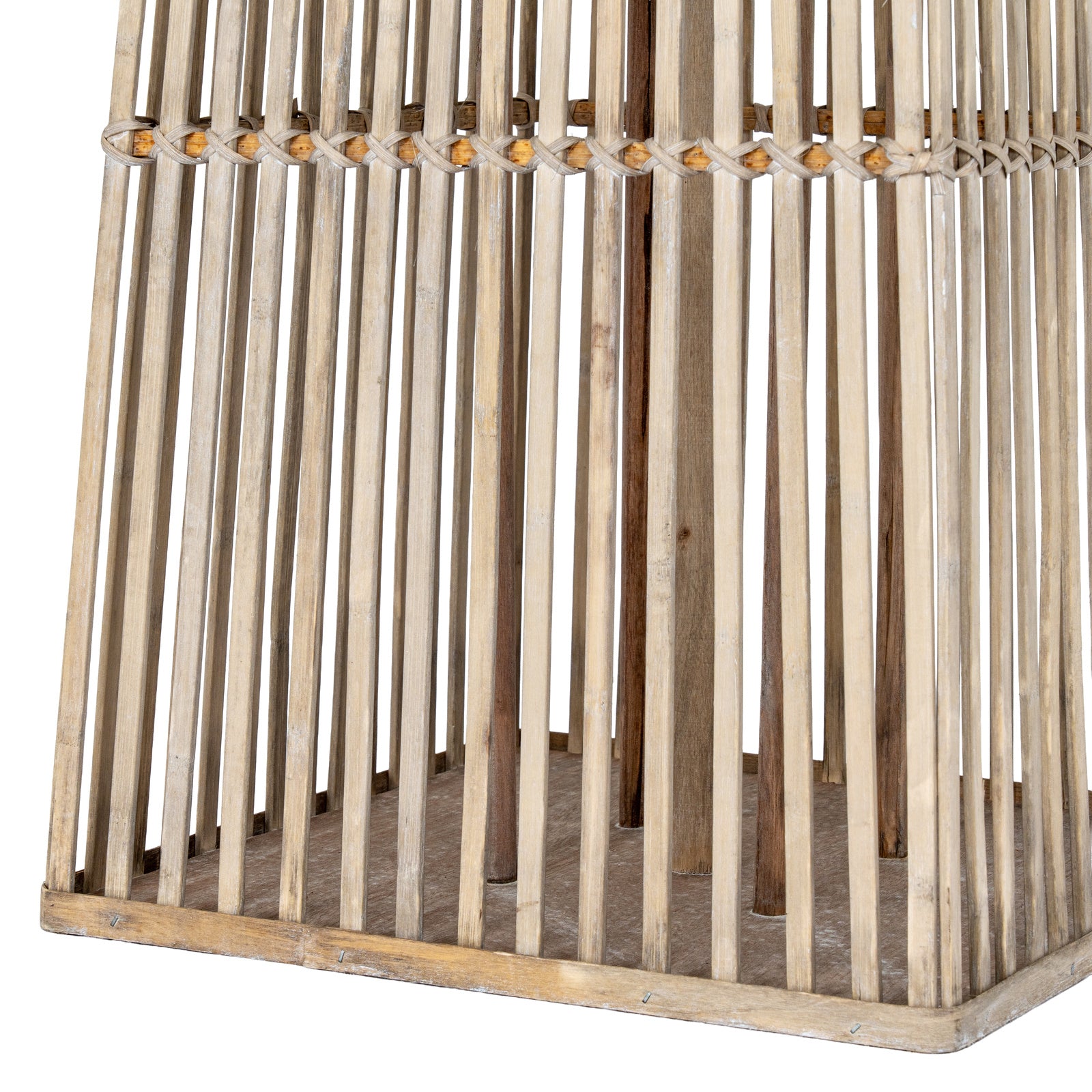 Wooden close up lantern with slatted design on a white background