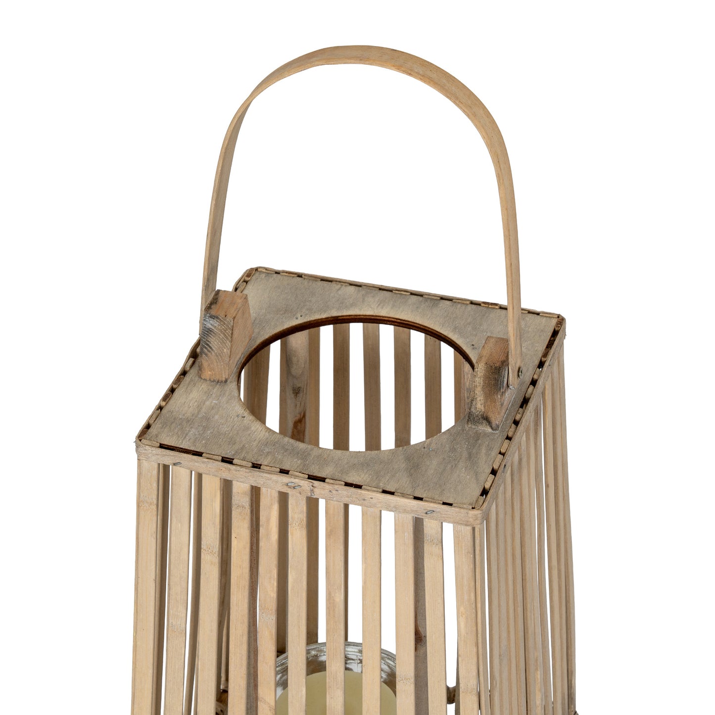 Wooden lantern with a handle on a white background