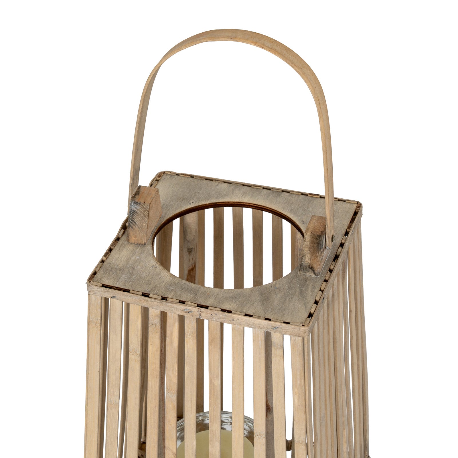 Wooden lantern with a handle on a white background