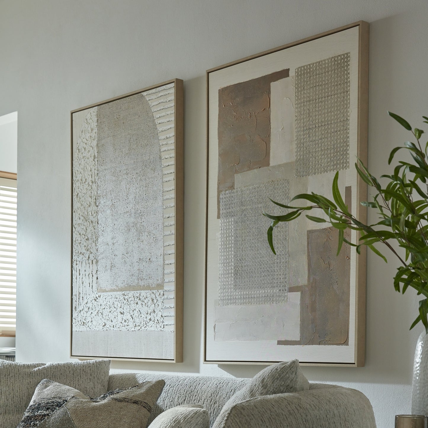 Sedora Large Framed Hand Painted Abstract Canvas in Brown and Neutral