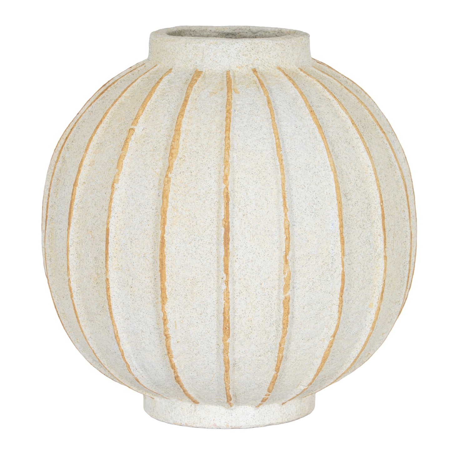 Large Grove Round Globe Ribbed Ceramic Vase White Cream 30cm
