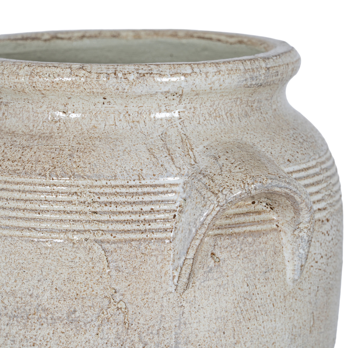 Tarn Collection Large Beige Ceramic Jug Pot Vase With Handles 26cm