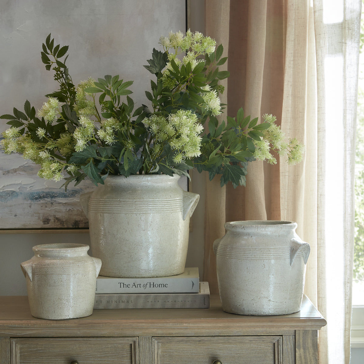 Tarn Collection Large Beige Ceramic Jug Pot Vase With Handles 26cm