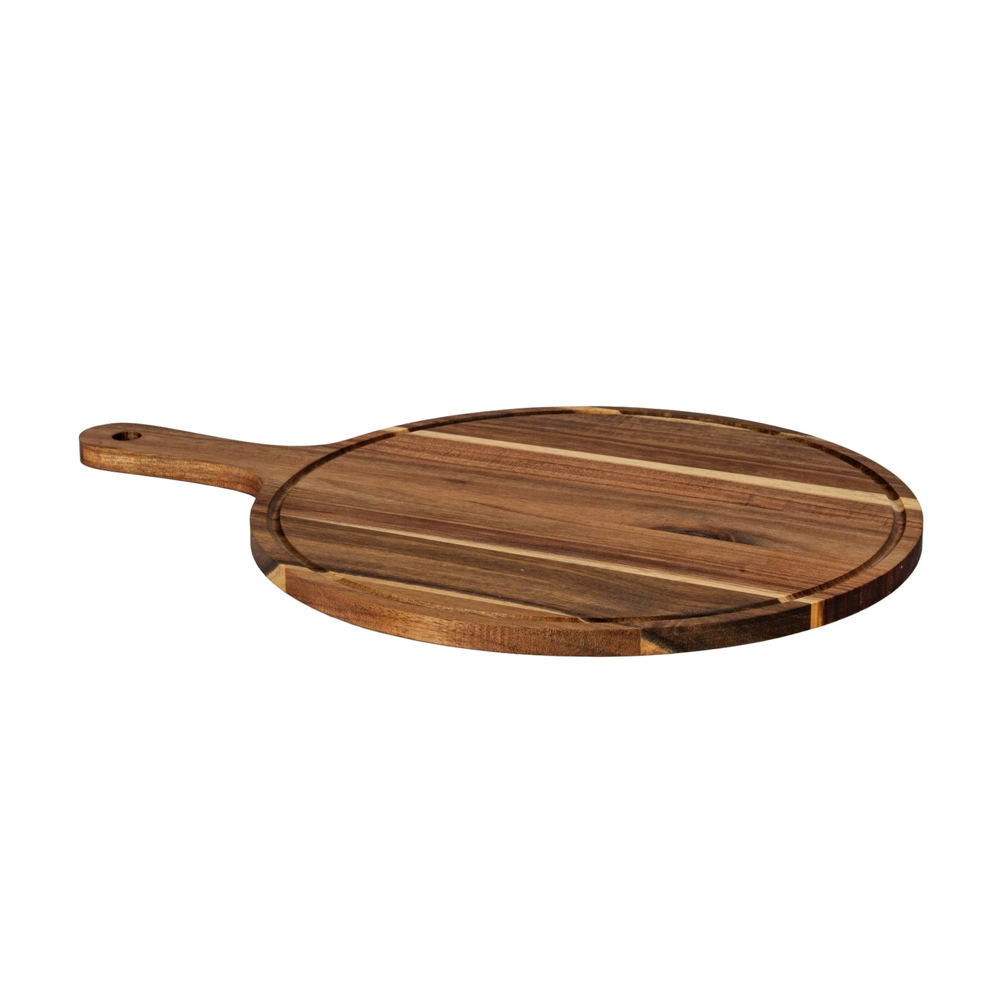 round wooden chopping board on white background