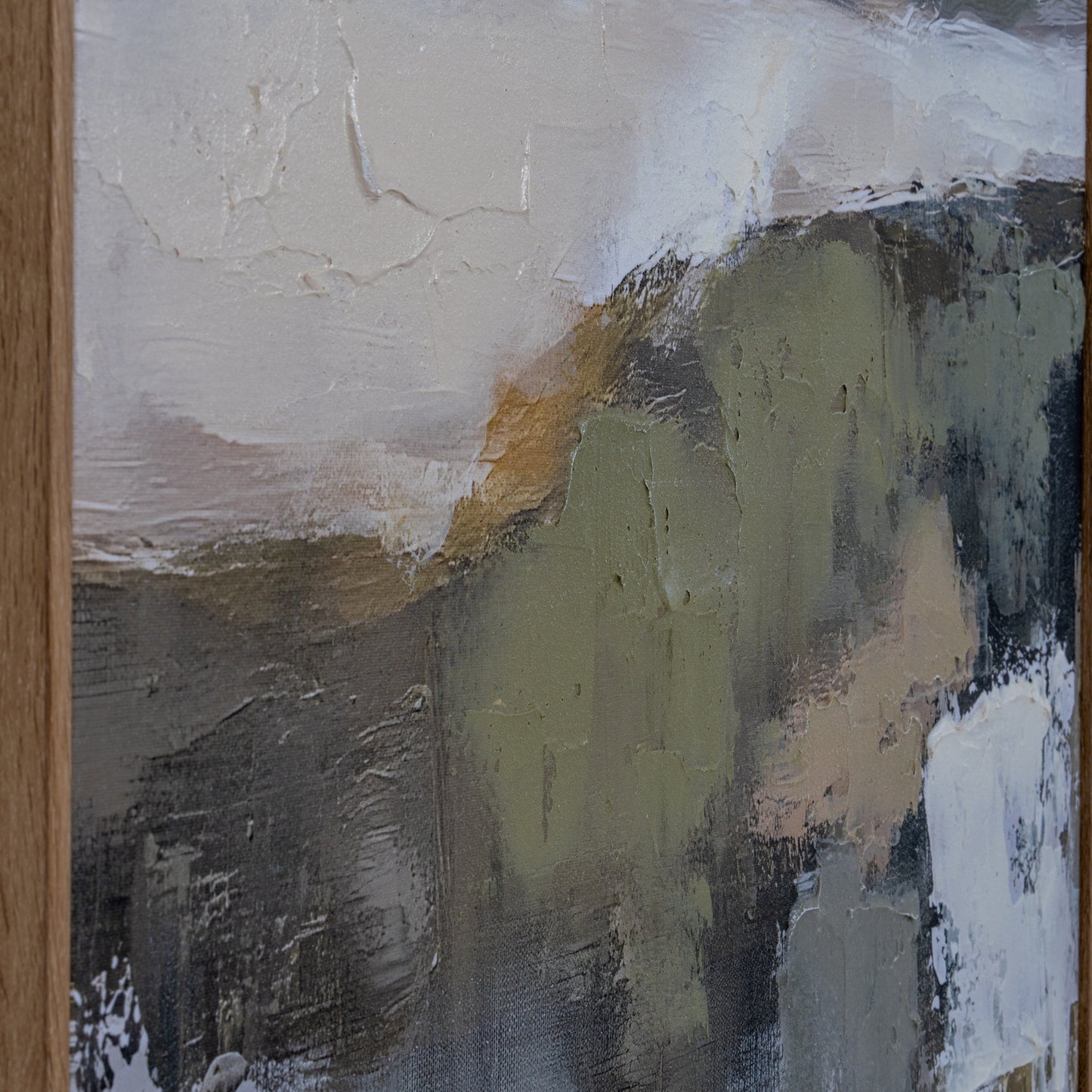 Abstract painting with textured brushstrokes in earthy tones.