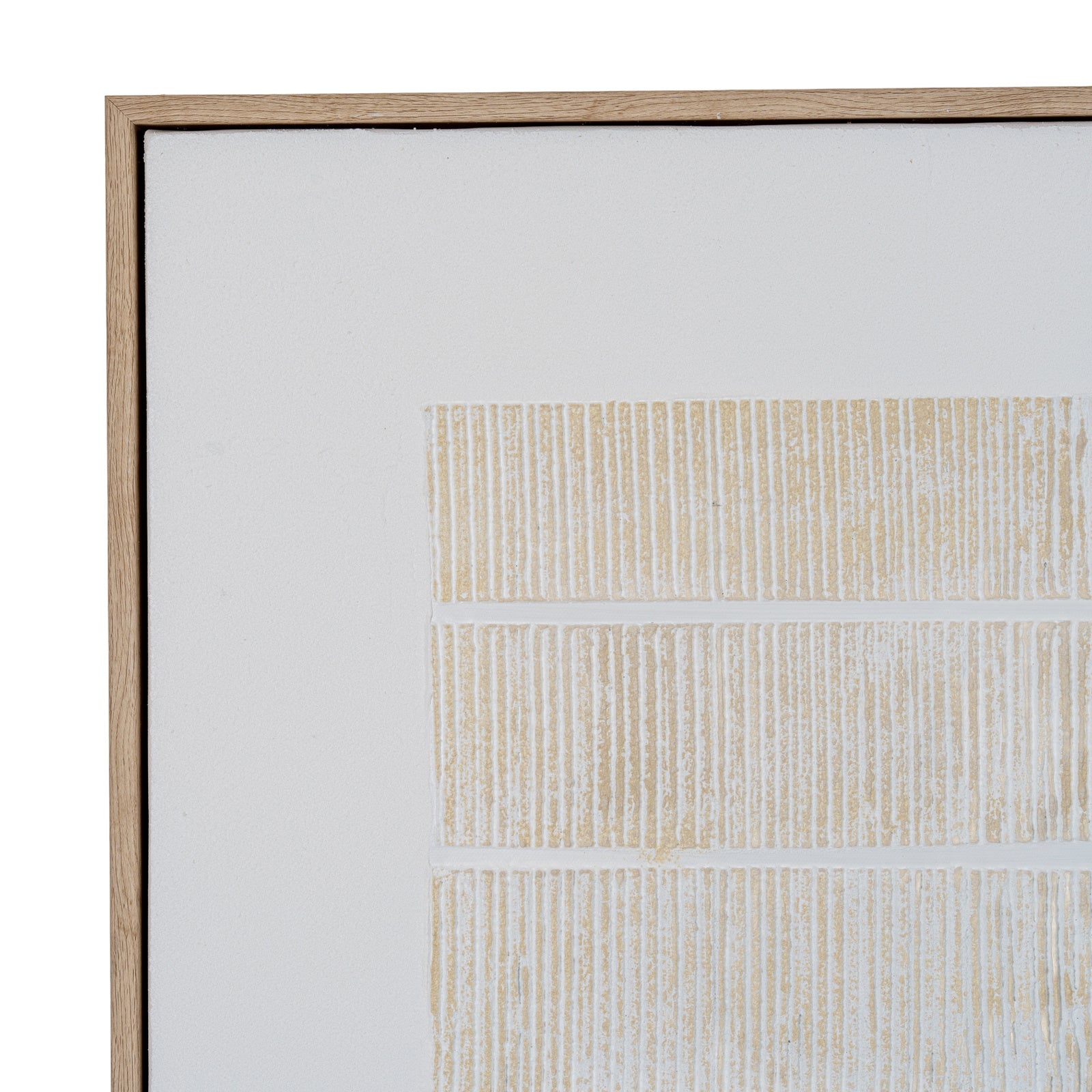 Framed abstract art with a light wood frame on a white background