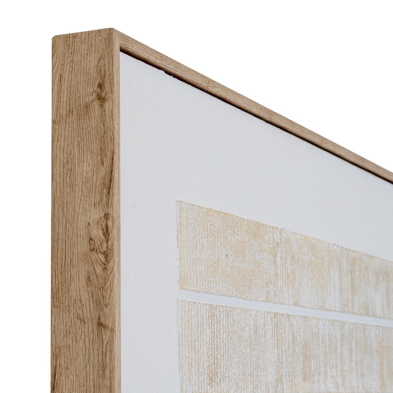 Close-up of a wooden frame corner with a white background