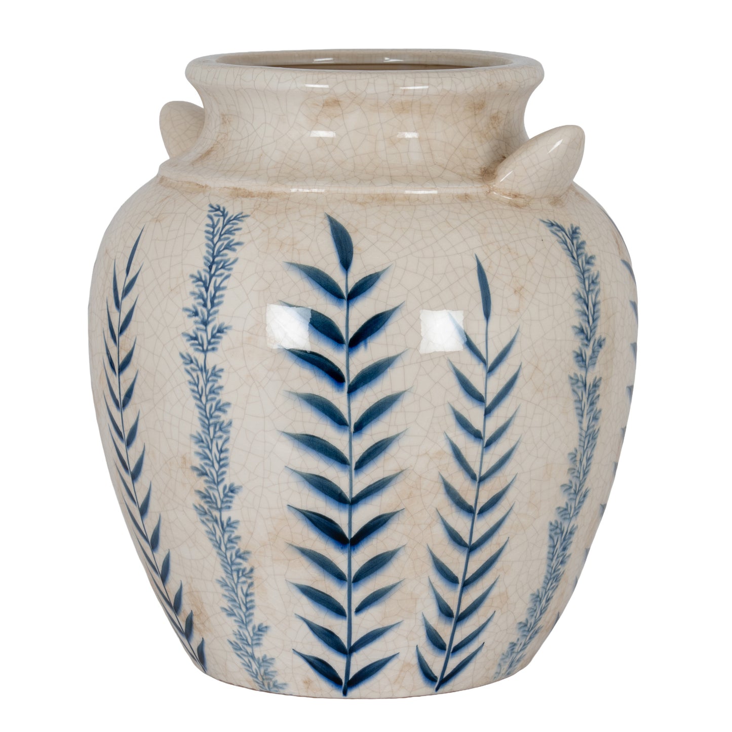 Blue Flora Patterned Botanical Amphora Vase 34cm