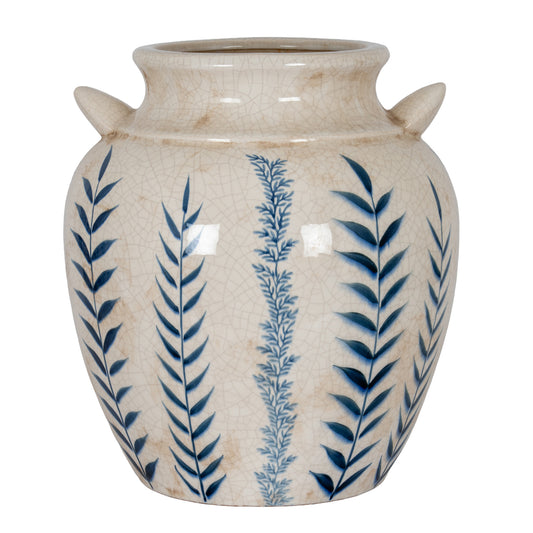 Blue Flora Patterned Botanical Amphora Vase 34cm