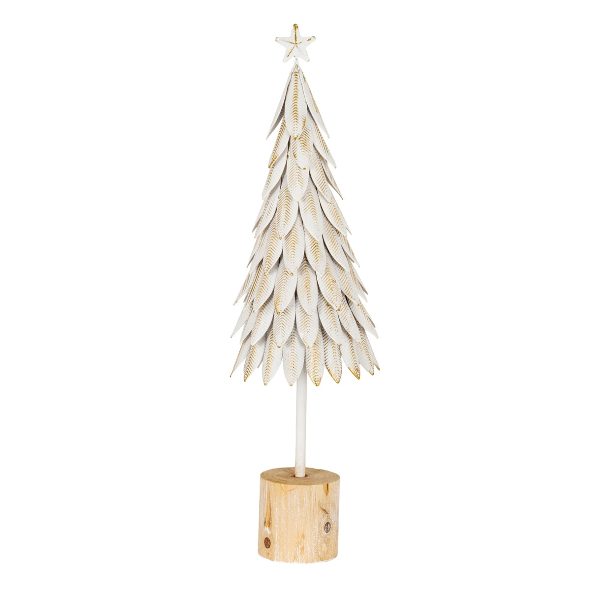 Large White Metal Christmas Tree on Wooden Stand 62cm
