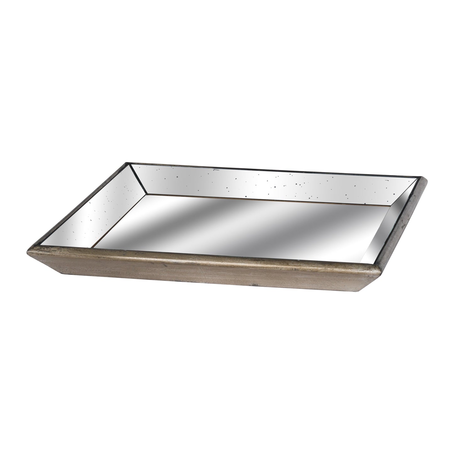 Astor Distressed Mirrored Square Tray W/Wooden Detailing Lge image 0