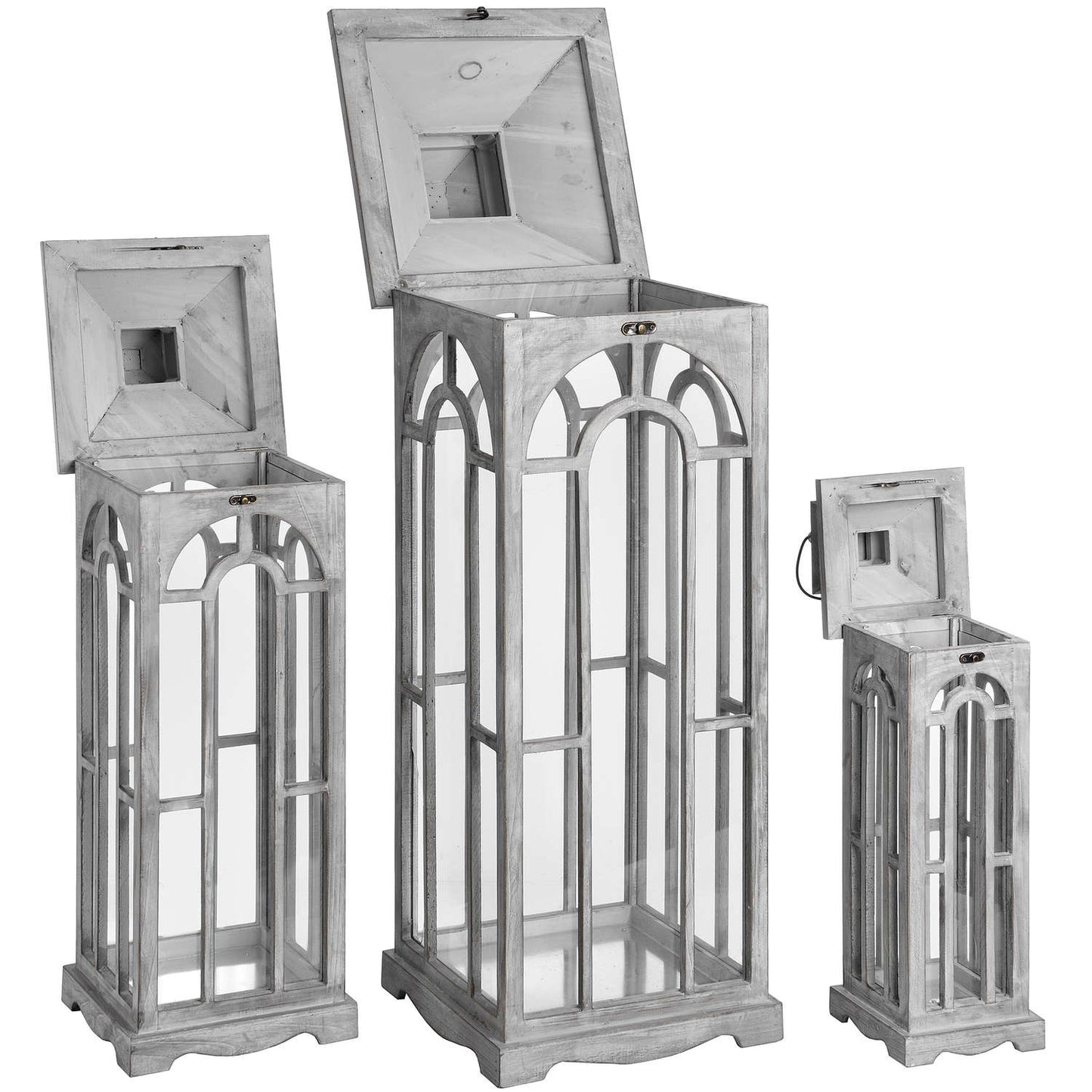 Set Of Three Wooden Lanterns With Archway Design image 2