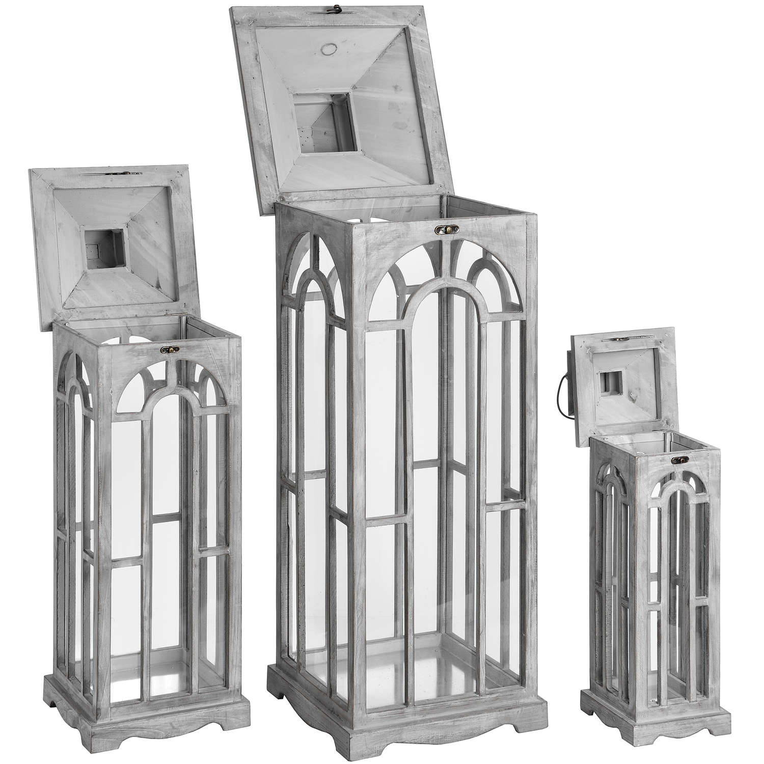 Set Of Three Wooden Lanterns With Archway Design image 2