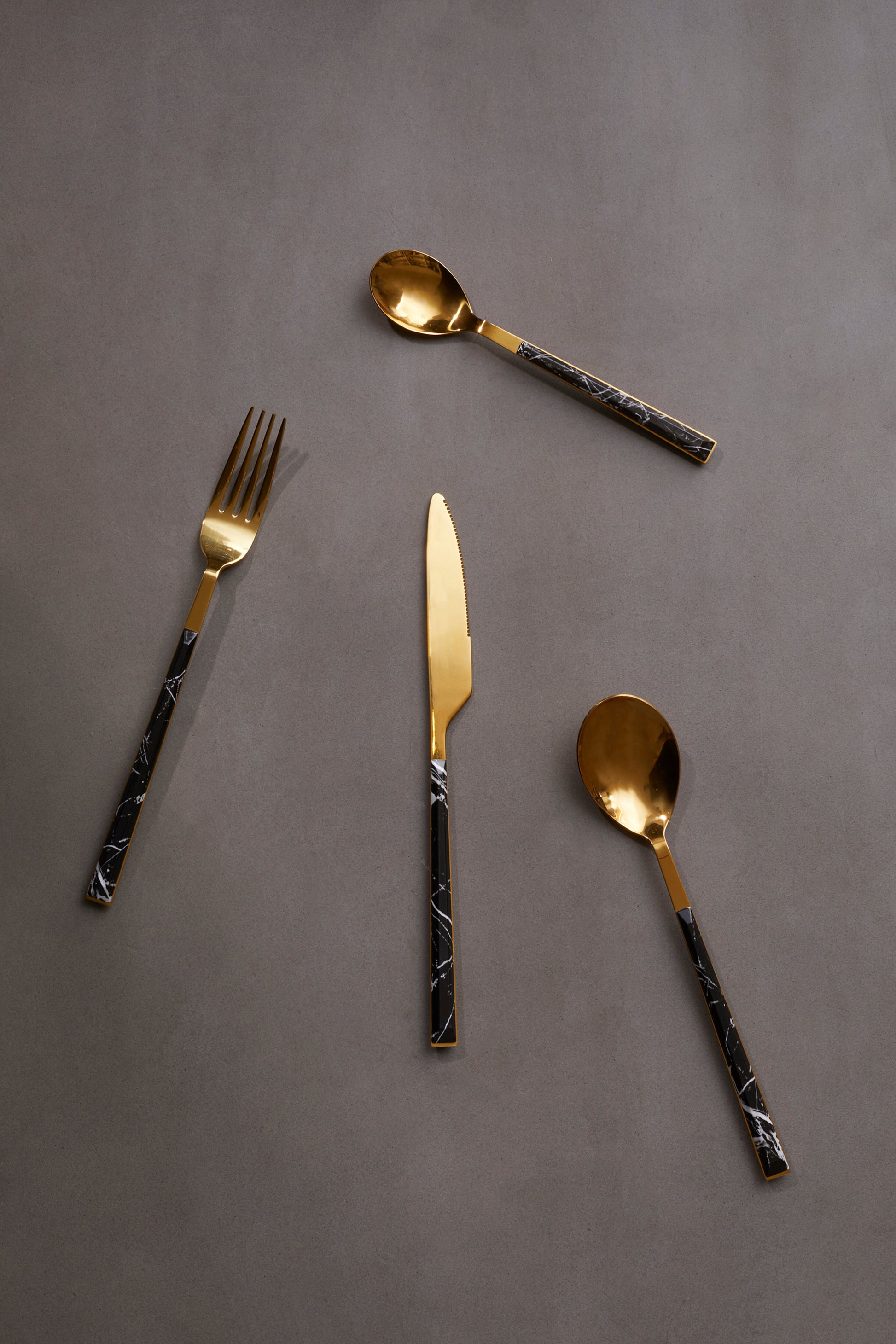 Avie 16Pc Black Faux Marble Cutlery Set image 5