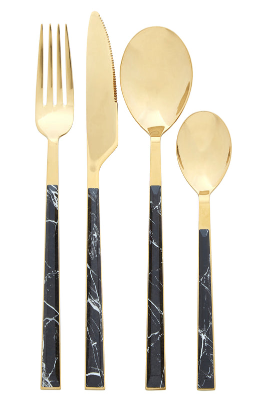 Avie 16Pc Black Faux Marble Cutlery Set image 0