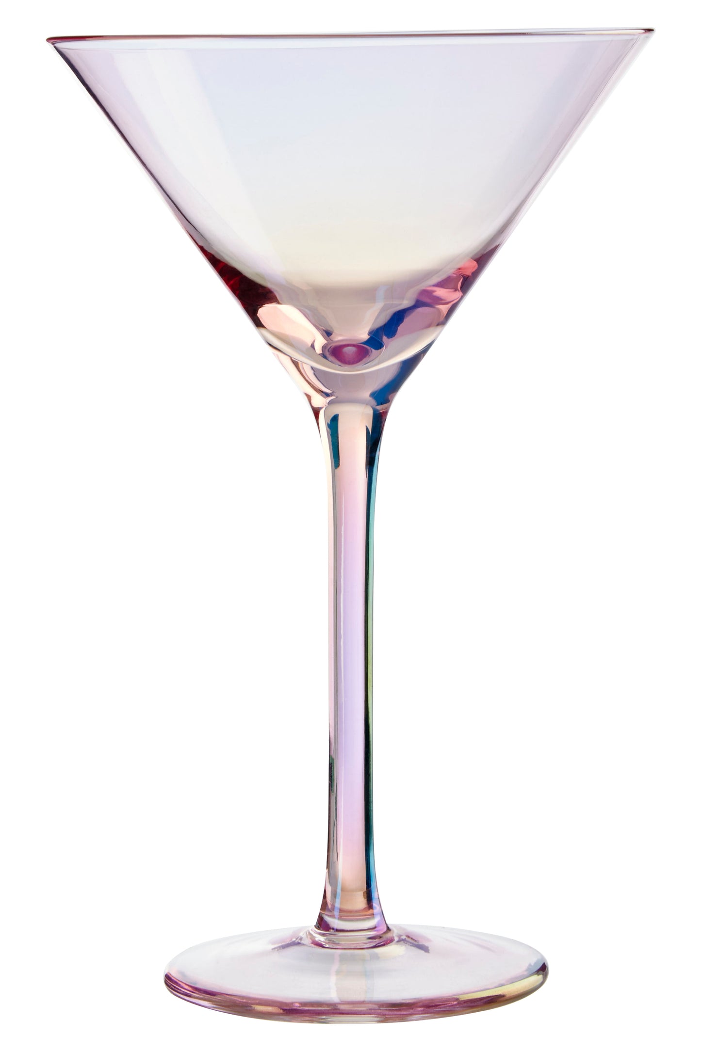 Iridescent martini glass on a white background