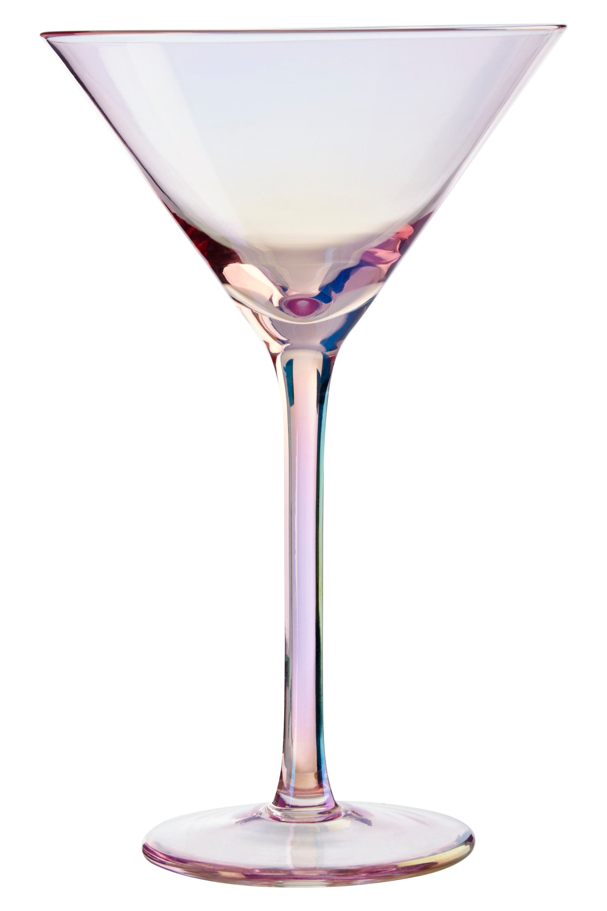 Iridescent martini glass on a white background